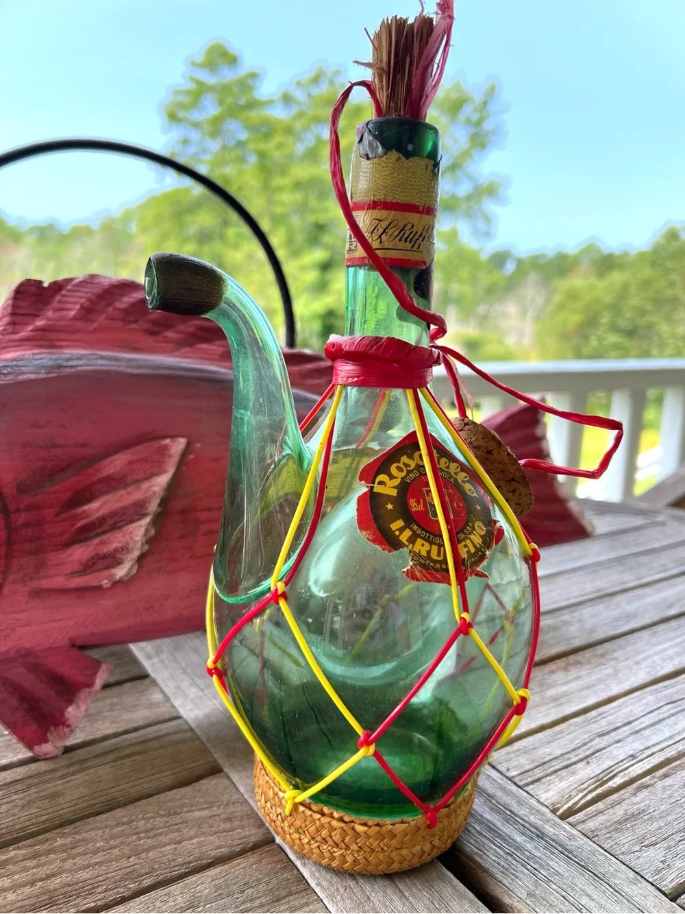 Rare VTG 50’s/60’s Italian Rosatello Wine Bottle Straw Base Unique Ice Chamber